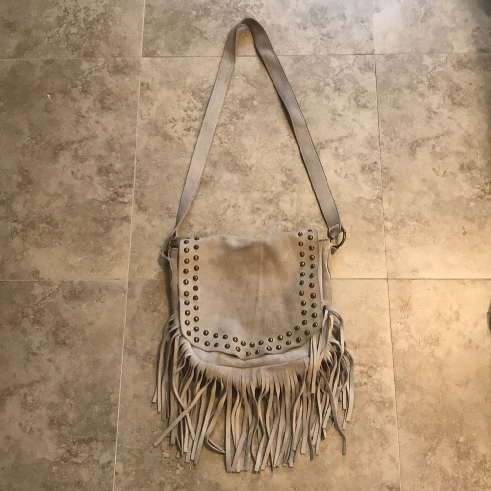 Boho grey suede cross body bag